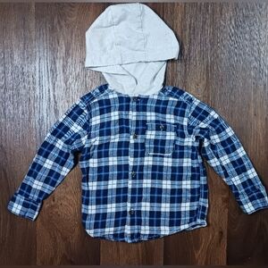 Carter's 4t Blue Plaid Fannel Long Sleeve Hooded T-shirt